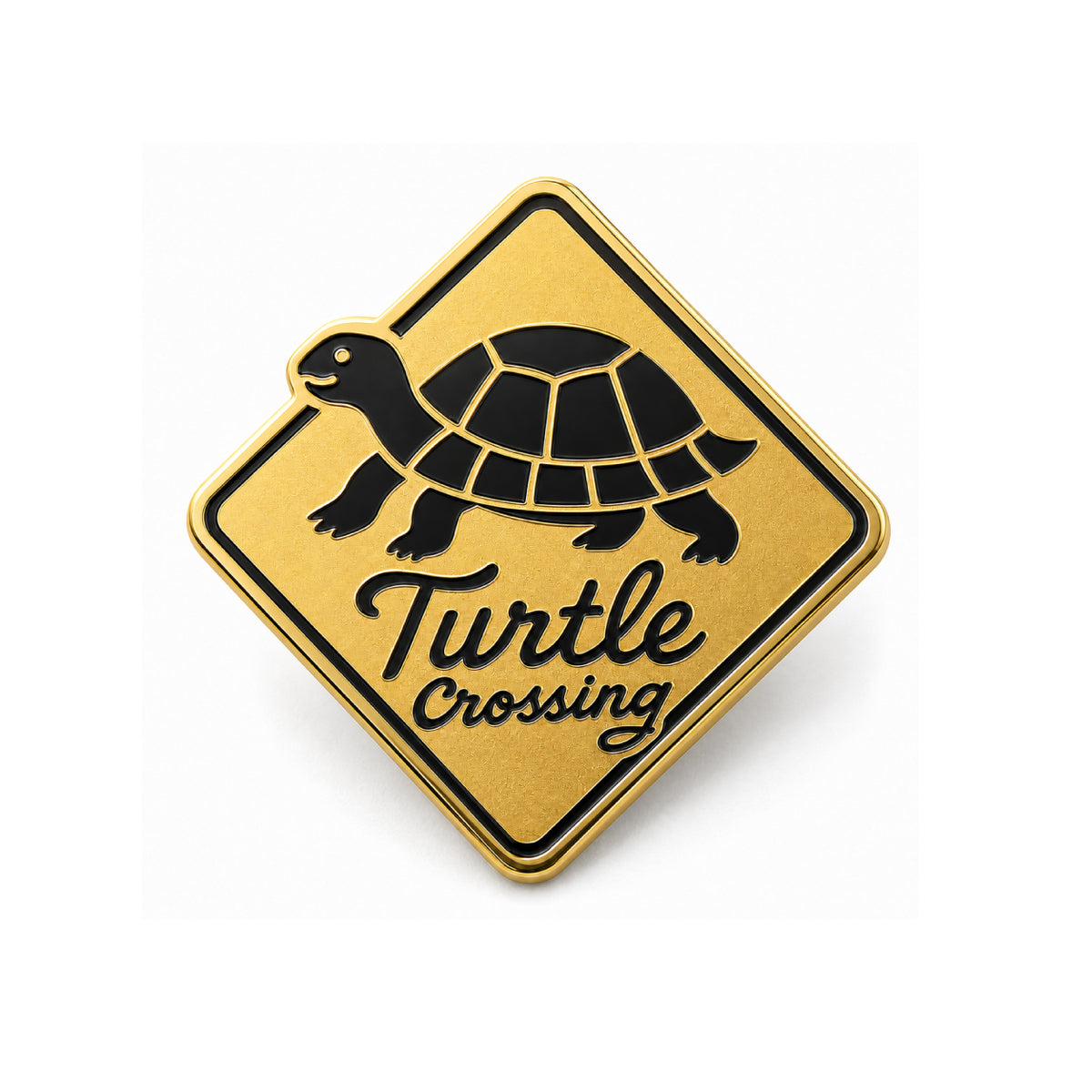 Turtle Crossing Sign Gold Enamel Pin